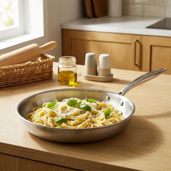 Stekpanna 24 cm Kompatibel med Alla Värmekällor Induktions i Rostfritt Stål Cheffinger Silver