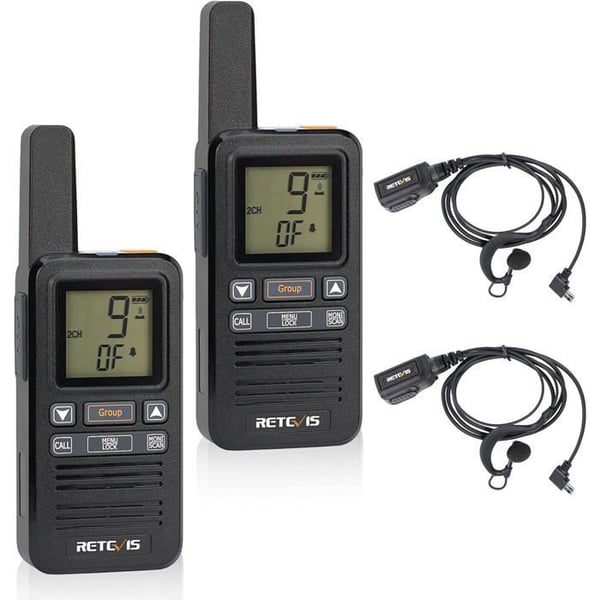 Retevis RB667 Talkie Walkie Mini, PMR446 1600mAh USB-C, LCD-skärm, Gruppanrop VOX med hörlurar för vandring, camping (2 st)