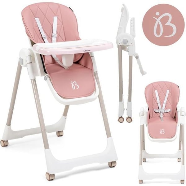 Bebelissimo - Justerbar barnstol - Hopfällbar - Kompakt - Justerbar i höjdled - Från 6 månader till 3 år (15kg) - rosa