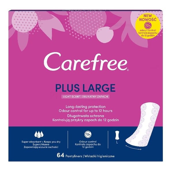Carefree Plus Large Light Scent, 64 stycken.