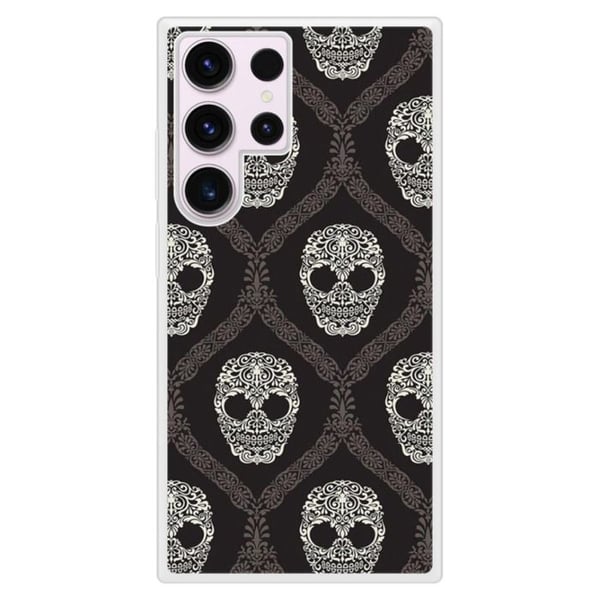 Skal av förstärkt silikon med tryckt mönster, kompatibel med Samsung Galaxy S23 Ultra, blommig dödskalle
