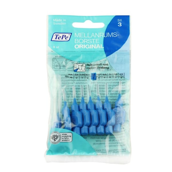 Interdentalborstar - TePe Original - 3 Blå (0,6 mm) - 8 st - Vuxen