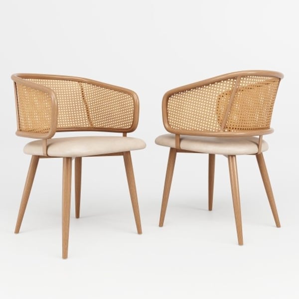 Spisestuestole - MUVOE - Sæt af 2 - Rattan ryg - PU læder puder - Ergonomisk design