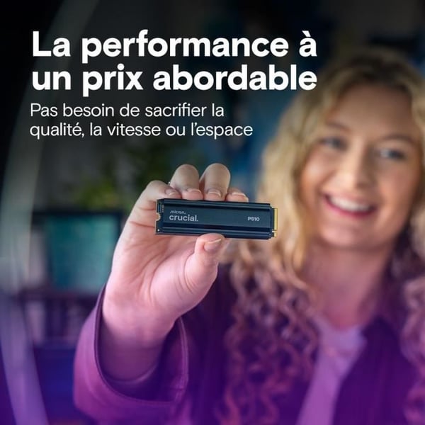 CRUCIAL - P510 - Intern SSD - 2 To - PCIe Gen4 NVMe M.2 - Med kylfläns - Läshastighet upp till 1100 Mo/s - CT2000P510SSD5
