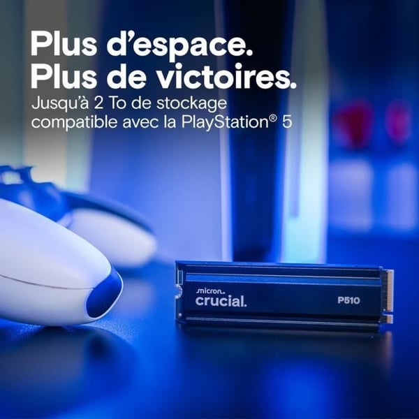 CRUCIAL - P510 - Intern SSD - 2 To - PCIe Gen4 NVMe M.2 - Med kylfläns - Läshastighet upp till 1100 Mo/s - CT2000P510SSD5