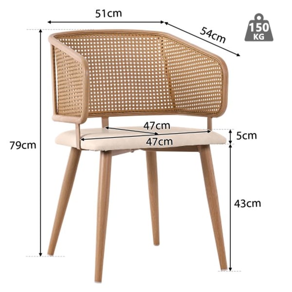 Spisestuestole - MUVOE - Sæt af 2 - Rattan ryg - PU læder puder - Ergonomisk design