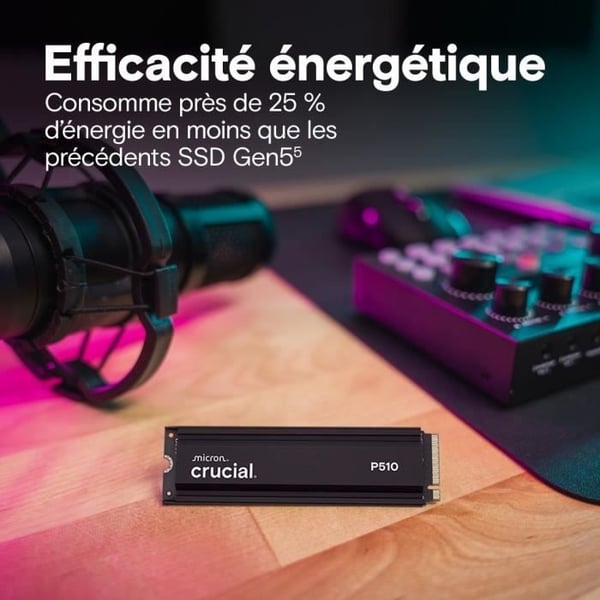 CRUCIAL - P510 - Intern SSD - 2 To - PCIe Gen4 NVMe M.2 - Med kylfläns - Läshastighet upp till 1100 Mo/s - CT2000P510SSD5
