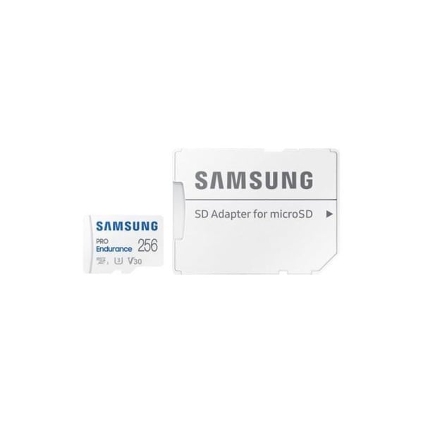 Samsung PRO Endurance microSDXC-kort 256 GB Klass 10, UHS-Klass 3, v30 Videohastighetsklass kompatibilitet med video 4K, med