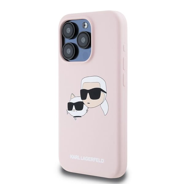 Coque för iPhone 15 Pro - KARL LAGERFELD - Silikon MagSafe - Tête Karl&Choupette - Rosa - Mjuk