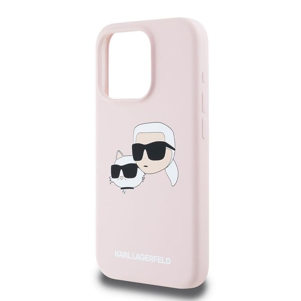 Coque för iPhone 15 Pro - KARL LAGERFELD - Silikon MagSafe - Tête Karl&Choupette - Rosa - Mjuk