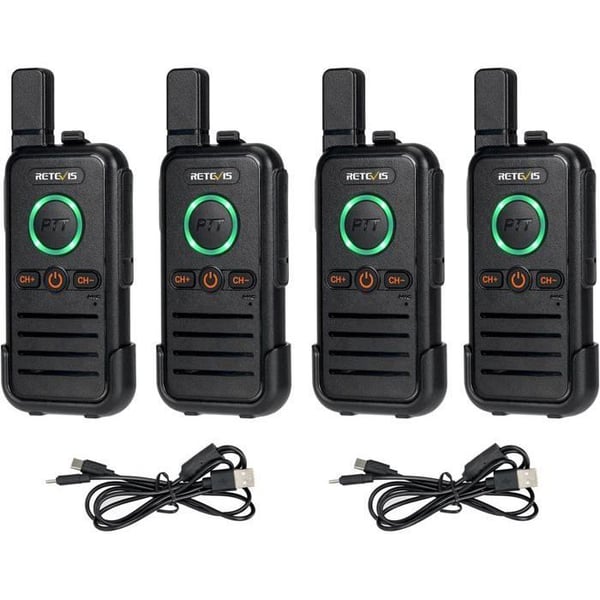 Retevis RB645 Walkie Talkie, Mini, laddningsbar bärbar tvåvägsradio, PMR446, VOX, USB C Dual PTT Radio Squelch (4 st)