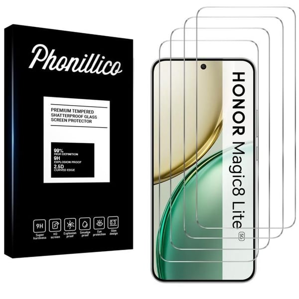 Härdat glas för Honor Magic 8 Lite 5G [Pack 4] Skärmskydd Phonillico®