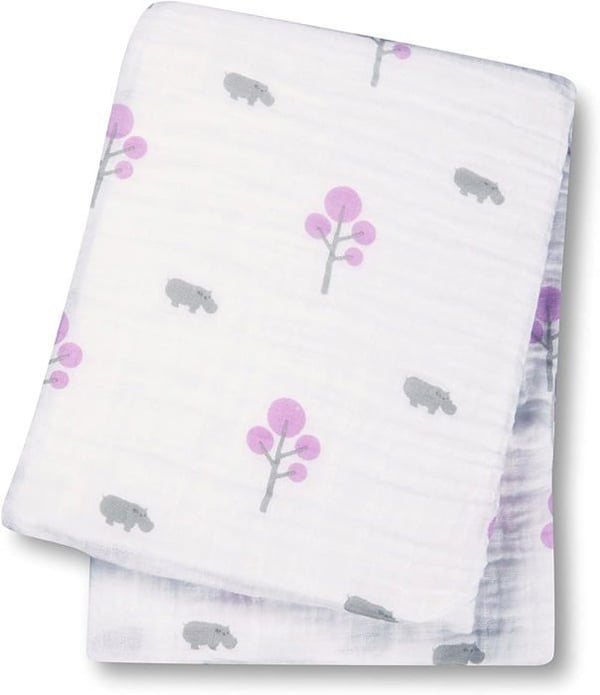 Muslin Swaddle - Lulujo - Rosa Hippo - 100% bomull - 120x120 cm