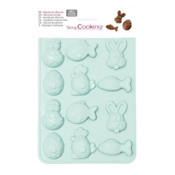 Silikonform - SCRAPCOOKING - Chococat till påsk - 12 avtryck av 6 olika former - 20.4x14.4x1cm