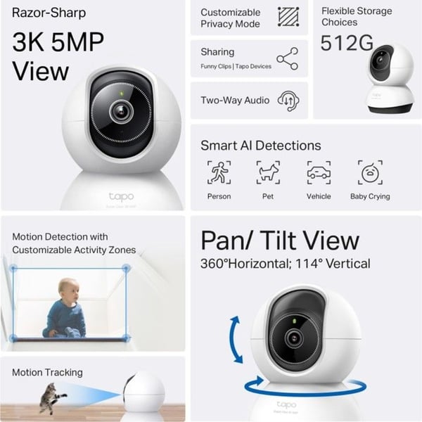 IP-säkerhetskamera TP-Link Tapo TC74 3K 5MP Vit
