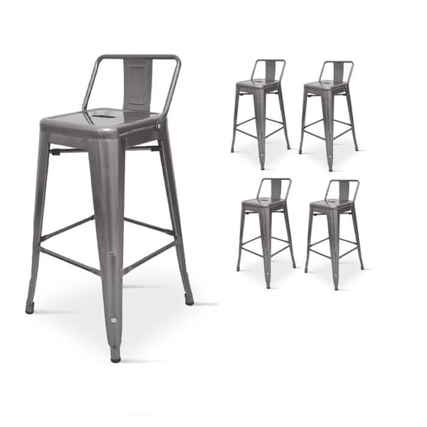 Set med 4 barstolar i råmetall med galvaniserad yta, industriell stil - Med ryggstöd - Höjd 76 cm