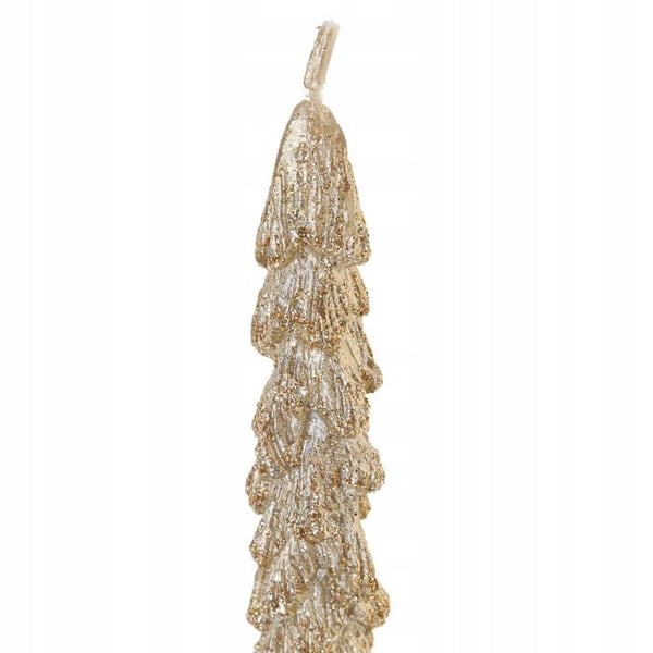 Pack med 2 ljus i form av gran, guld med glitter, 5,7x3,8x26,4cm. Basics
