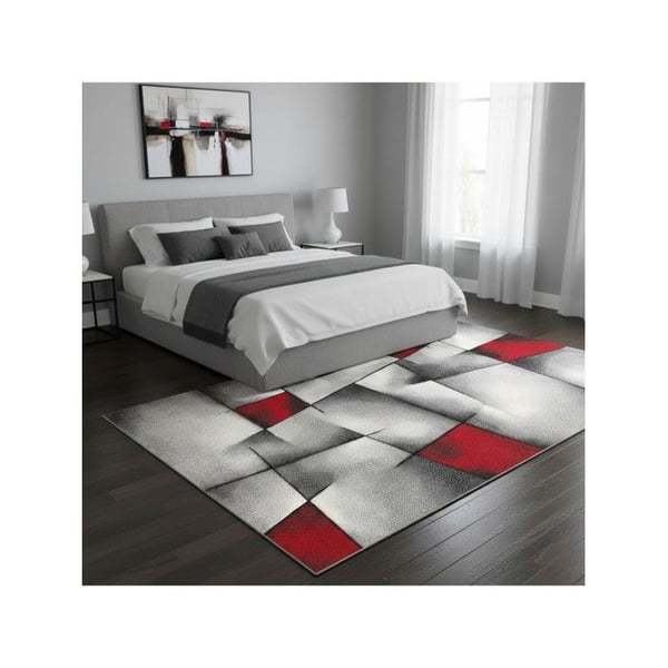 Modern geometrisk abstrakt matta i tät sammet 13 mm för samtida designsalong (Dimension: 80x150 cm - Färg: Röd)