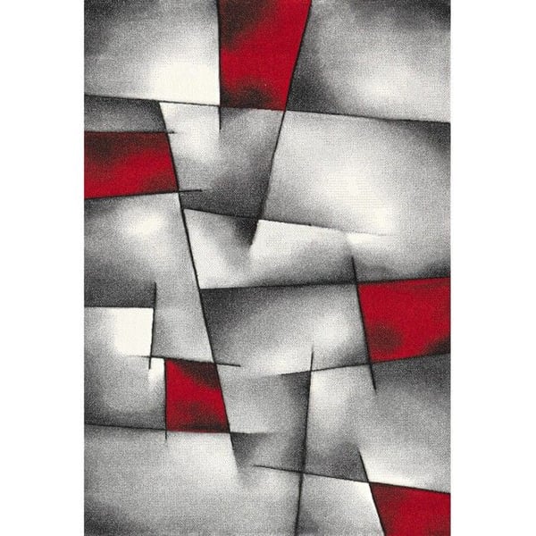 Modern geometrisk abstrakt matta i tät sammet 13 mm för samtida designsalong (Dimension: 80x150 cm - Färg: Röd)