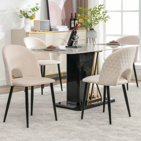 Matsalsstolar - MUVOE - Set med 4 - Metallstruktur - Diamantformad rygg - Beige