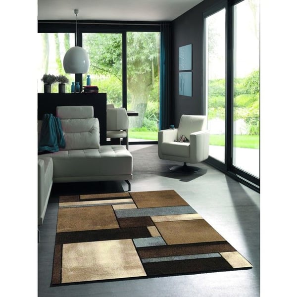 Modern geometrisk matta rektangulär design tät sammet 13 mm samtalsrum samtida (Dimension: 80x150 cm - Färg: Beige)