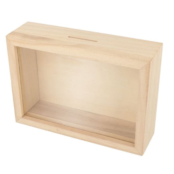 Sparbössa i trä - Anpassningsbar - Transparent - 17 x 12 x 5 cm - Naturligt trä