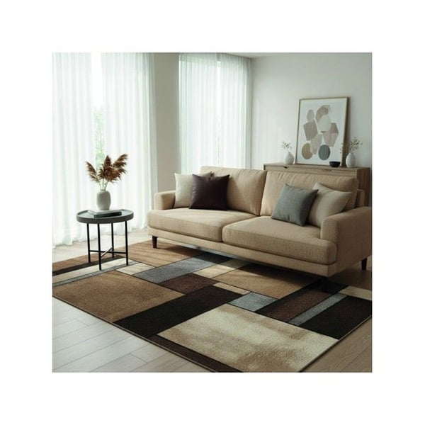 Modern geometrisk matta rektangulär design tät sammet 13 mm samtalsrum samtida (Dimension: 80x150 cm - Färg: Beige)