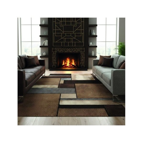 Modern geometrisk matta rektangulär design tät sammet 13 mm samtalsrum samtida (Dimension: 80x150 cm - Färg: Beige)