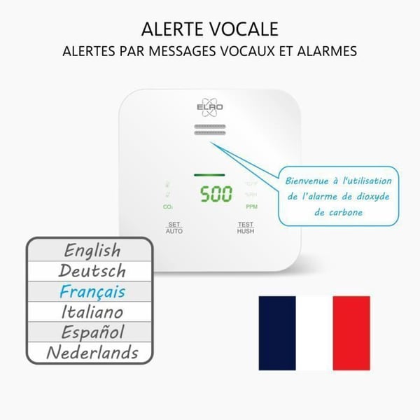 WiFi-ansluten CO2-mätare ELRO Connects SF500CO2 luftkvalitet K2 mobilapp Vit