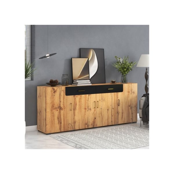 Sofabord, køkkenarmoire, opbevaringsskab, 208 x 39.5 x 80 cm, Kommode med 4 døre, 2 skuffer, Buffeter