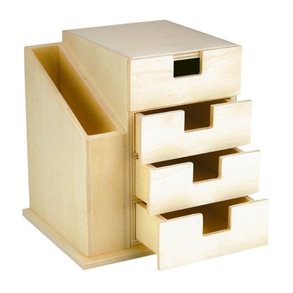 MégaCréa DIY - Kontorsorganisatör i trä med 4 lådor 15 x 15,5 x 12,5 cm