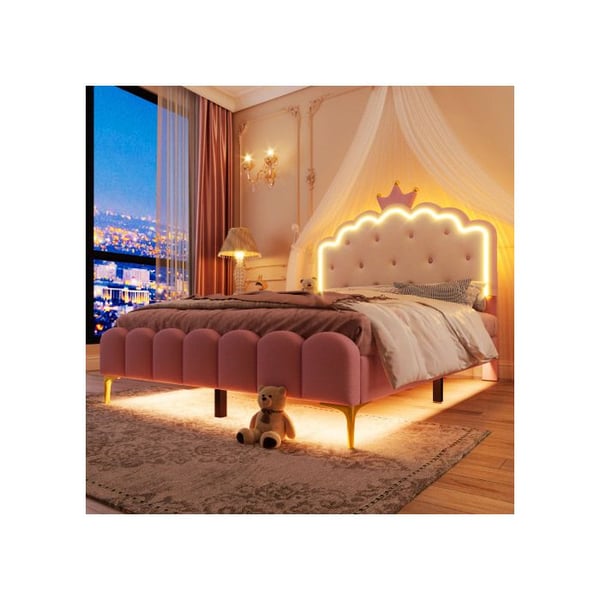 Lit - MUVOE - 140 x 200 cm - Polstret - LED-belysning - Rosa