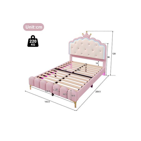 Lit - MUVOE - 140 x 200 cm - Polstret - LED-belysning - Rosa