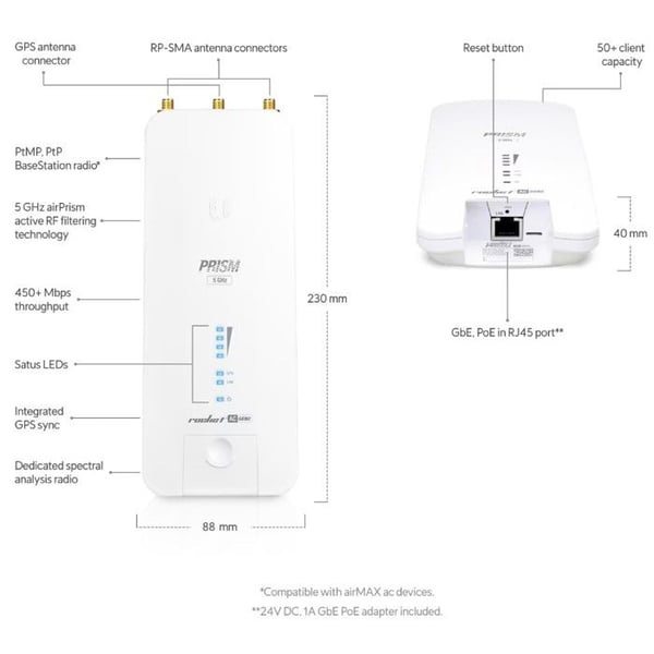 UBIQUITI Rocket PRISM RP-5AC-GEN2 trådlös åtkomstpunkt - AirMax ac - 500 Mbits/s