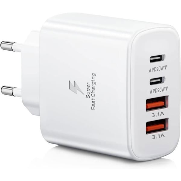 USB C laddare, 40W 4 portar USB C väggladdare Dual Port PD+QC, flera laddare kompatibel för iPhone/Samsung/iPad/Surfplatta