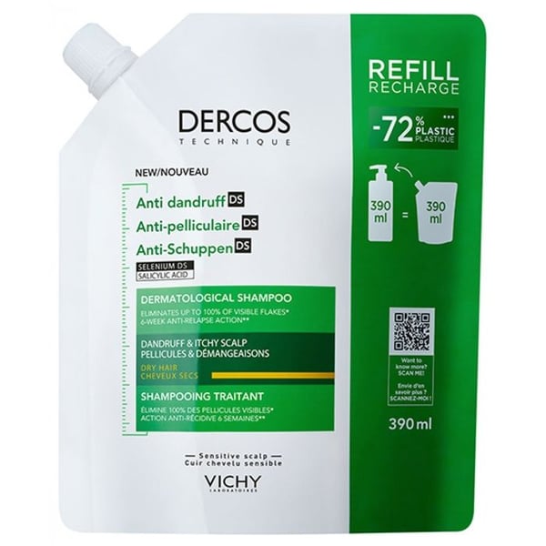 Vichy Dercos Schampo Antifläckar för Torrt Hår Ekorefill 390 ml