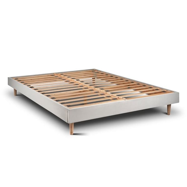 Sommier Kit Velours Grå Ljus 140x200 H29cm Sommeil de plomb - Sommier i massivt trä med 15 cm konformade trädben