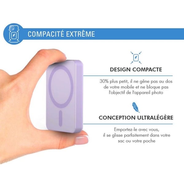 Powerbank - FORCE POWER - 5000mAh - Kompatibel med MagSafe - Induktion 15W - Lila