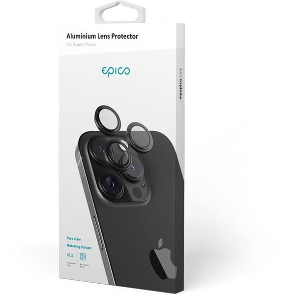 Skyddsglas i aluminium Epico för iPhone 16 Pro/16 Pro Max - svart