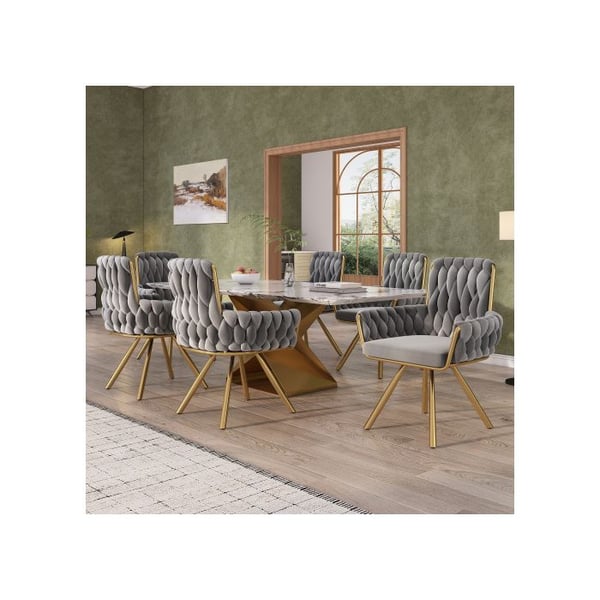 Matsalsstolar - MUVOE - Set om 6 - Grå sammet - Modern design - 360° rotation
