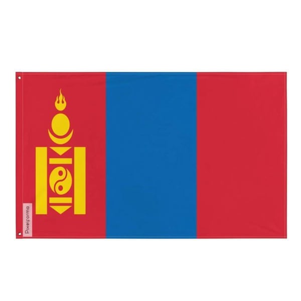 Mongoliets flagga – 192 x 288 cm – Hållbar polyester – 2 metallöljett – Inomhus / Utomhus – Pixelforma