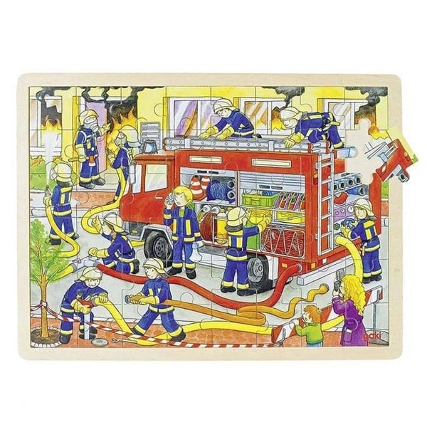 Träpussel - GOKI - GK-57527 - 48 bitar - Temat brandmän - 30 x 40 cm