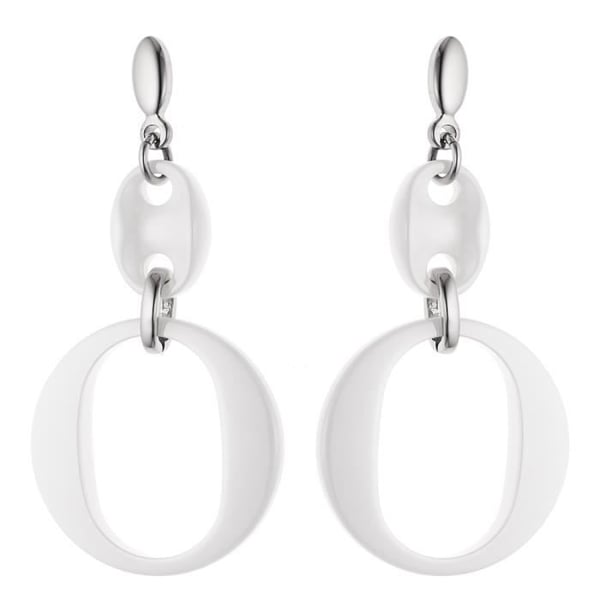 Örhängen - Kely - Rhodiumpläterad 925 Sterling Silver - Stor modell - Vit Keramik - Sittvagnssystem