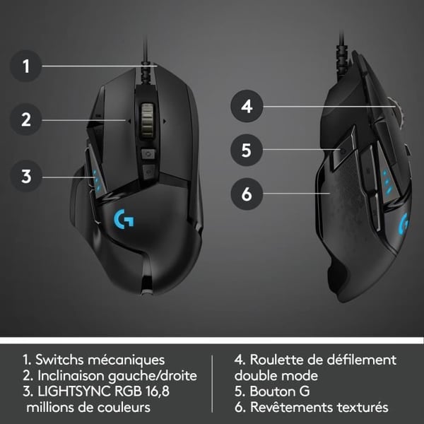 Spelmus - Kabelansluten - Logitech G - G502 Hero - Svart