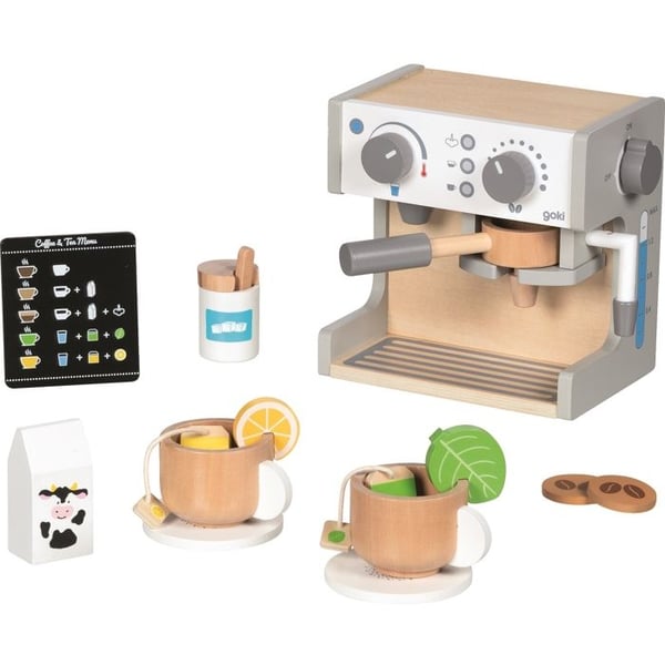 Imitationsleksak - GOKI - Kaffemaskin och tekanna - Trä - 16 delar - Trendig design