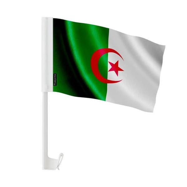 Flagga Bil Algeriet – 14 x 21 cm – Polyester Tyg – Fäste på Fönster – 10 stycken – Pixelforma