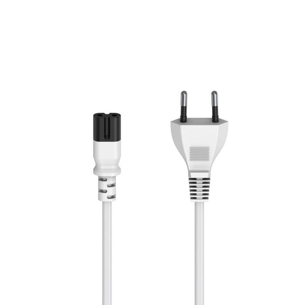Kabel alim. av. hane euro, 2 stiftar, form i 8/C7, 1,5m, vit