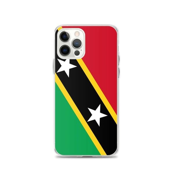 Telefonfodral – Flagga för Saint-Kitts och Nevis – Kompatibel med iPhone 12 Pro – Flexibelt fodral – Stöttålig och chockresistent – Pixelforma