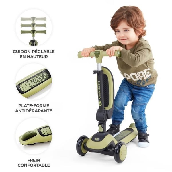 Draisienne 2-i-1 - KINDERKRAFT - HALLEY - Cykel och sparkcykel - 3 hjul - Grön