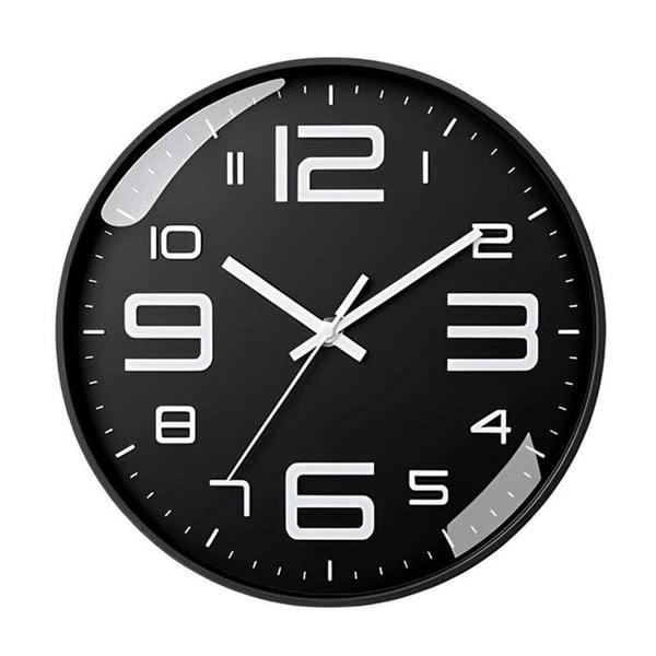 Modern Tyst Väggklocka 26cm Kontrasterande Siffror Svart